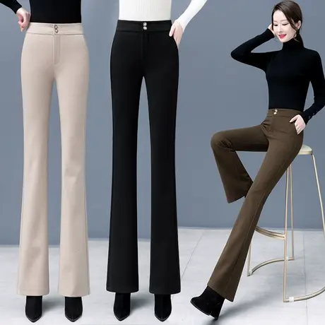 毛呢喇叭裤女秋冬高腰显瘦长裤直筒百搭时尚新款加绒垂感休闲裤子商品大图