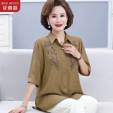 中年妇女洋气妈妈夏装时尚休闲小衫2023新款上衣中老年人女装衬衫图片