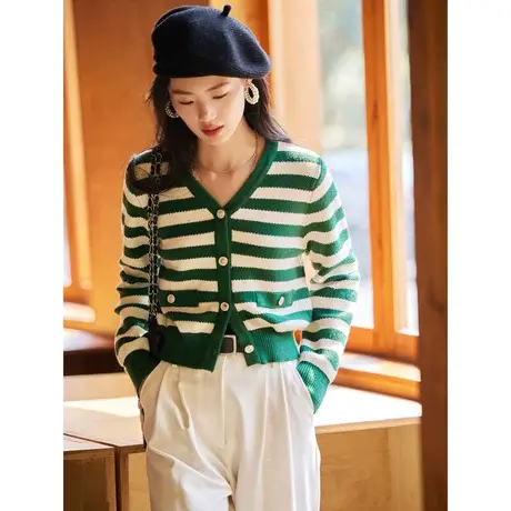 时尚气质针织开衫2023年秋季新款淑女温柔V领宽松显瘦通勤上衣商品大图