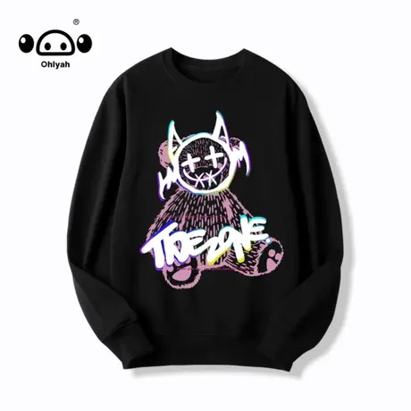 oversize纯色圆领卫衣女春秋季黑色情侣休闲外套可甜可盐百搭上衣商品大图