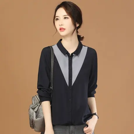 韩潮袭人高级感拼接休闲长袖衬衣2023秋季新款女士衬衫设计感小众商品大图