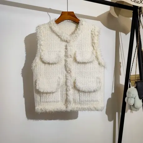 小香风针织马甲女外套仿水貂绒秋冬新款韩版名媛无袖毛衣背心外套商品大图