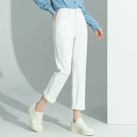 高腰白色牛仔裤女小个子九分裤2023年新款休闲裤子春季萝卜哈伦裤商品大图