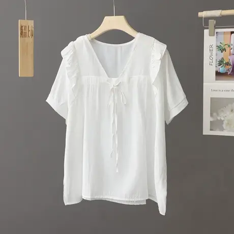 2023新款韩版宽松短袖别致衬衫女薄款轻薄上衣夏季衬衣寸衫女士潮图片
