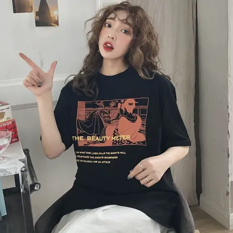 超火cec短袖t恤女宽松ins潮学生森系原宿bf慵懒风怪味丧系上衣服图片
