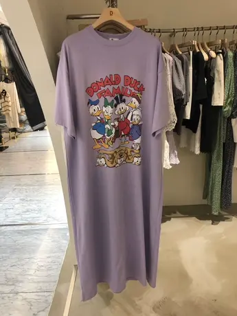 韩国东大门2020夏新款女连衣裙唐老鸭卡通宽松短袖过膝长款t恤裙商品大图