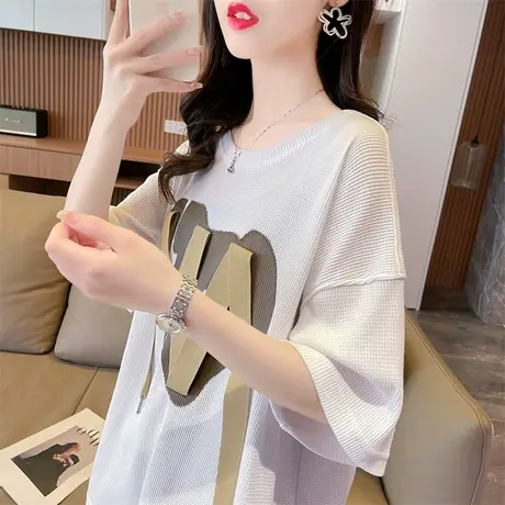 小众设计感小个子短袖t恤女夏装韩版宽松大码中长款百搭半袖上衣图片