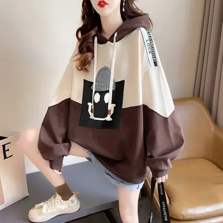 卫衣女秋冬季韩版宽松设计感小众bf慵懒风撞色百搭加绒加厚外套潮商品大图