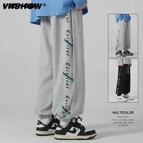 VIISHOW字母卫裤男春秋新款束脚潮牌宽松抽绳运动裤休闲长裤子男图片
