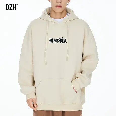 男士秋装上衣米白色卫衣男连帽外套秋季袋鼠兜2023年新款潮牌男装图片