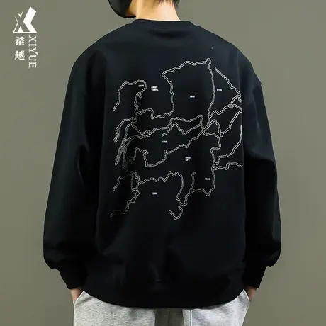 希越美式圆领休闲百搭卫衣男秋季宽松大码400g重磅印花内搭打底衫商品大图