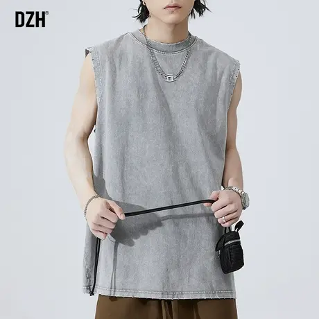 男士网红运动背心男夏季潮牌纯棉无袖t恤美式复古上衣2023年新款商品大图