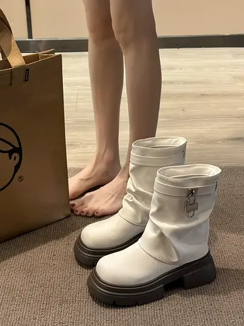 裤管靴子女秋季马丁靴2023新款网红爆款超火小众设计感堆堆靴单靴商品大图