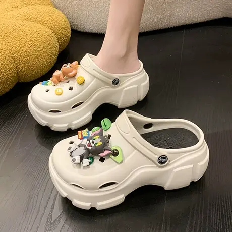 猫和老鼠厚底百搭洞洞鞋女2023年夏季新款时尚两穿踩屎感包头凉鞋图片