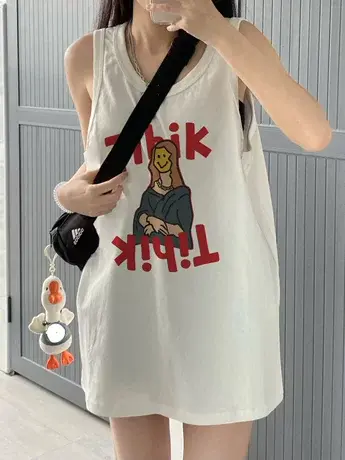 纯棉吊带运动坎肩背心无袖t恤女夏季设计感小众外穿宽松挂脖上衣商品大图