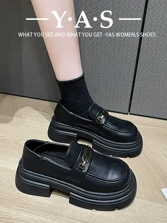 厚底乐福鞋女2024新款春季一脚蹬女鞋子黑色jk单鞋英伦风小皮鞋商品大图