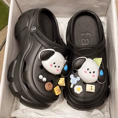 厚底洞洞鞋女款夏季外穿厚底增高黑色凉鞋不臭脚eva包头半拖鞋女图片
