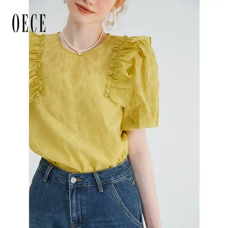 Oece法式温柔小衫女2023夏季新款女士衬衫设计感小众短袖气质上衣商品大图