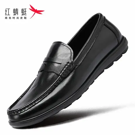 红蜻蜓男鞋新款鞋子软底一脚蹬懒人豆豆鞋便士乐福鞋男皮鞋真皮春商品大图