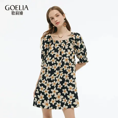 歌莉娅夏季新品棉布印花A摆上衣1E5R3B220图片