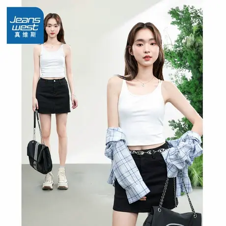 KMV真维斯白色短款吊带背心女2025夏季爆款修身显瘦简约纯色上衣图片