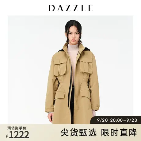 DAZZLE地素 奥莱春季连帽抽绳收腰工装风衣外套女图片
