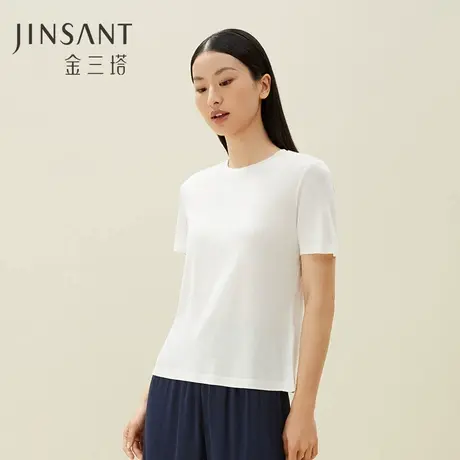 金三塔真丝T恤女桑蚕丝针织软糯裸感舒适简约宽松上衣女家居短裤商品大图