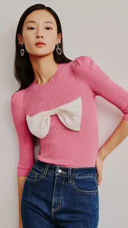 MAXRIENY甜美蝴蝶结针织衫内搭上衣女商品大图