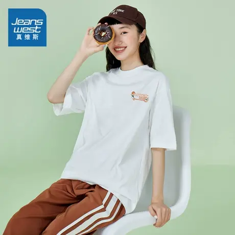 YD真维斯女装时尚印花T恤夏季上衣宽松休闲圆领短袖体恤洋气衣服商品大图