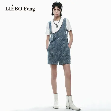裂帛LIEBOFeng商场同款2023年夏新国潮宽松解构风背带牛仔短裤女图片