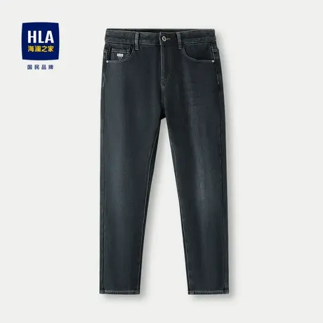 HLA/海澜之家加绒加厚牛仔裤23秋冬新款五袋款锥形小脚保暖裤子男商品大图