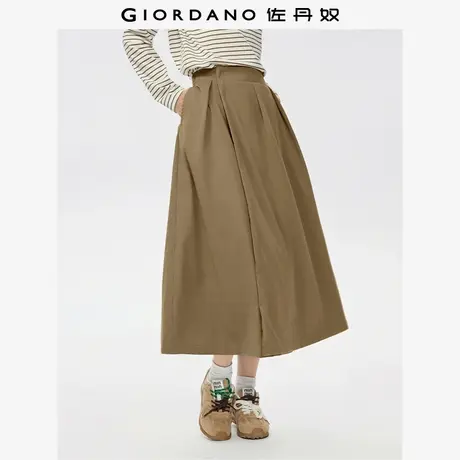佐丹奴大摆半身裙女新款松弛感压褶搭片半松紧腰a字裙女13465867商品大图