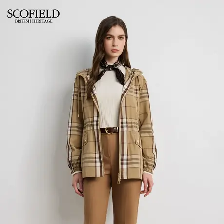 Scofield女装休闲格纹风衣外套连帽抽绳双头拉链2025秋季新品商品大图