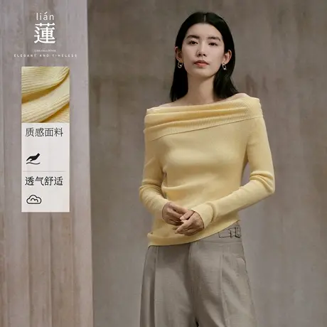 【商场同款】阿依莲气质一字领毛衣女25秋季新款慵懒感针织上衣商品大图