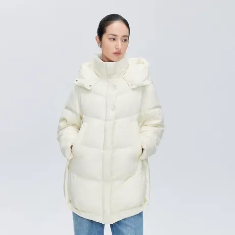 艾莱依奥莱中长款连帽保暖羽绒服女士时尚宽松加厚外套百搭清仓冬图片