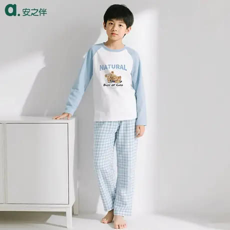 安之伴童装100%纯棉睡衣10A抗菌长袖套装儿童春秋可外穿家居服商品大图