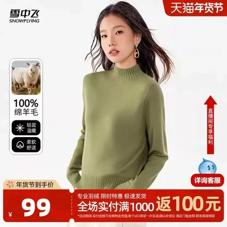 雪中飞2025秋新款100%绵羊毛女式羊毛衫半高领长袖毛衣温暖毛衫W图片