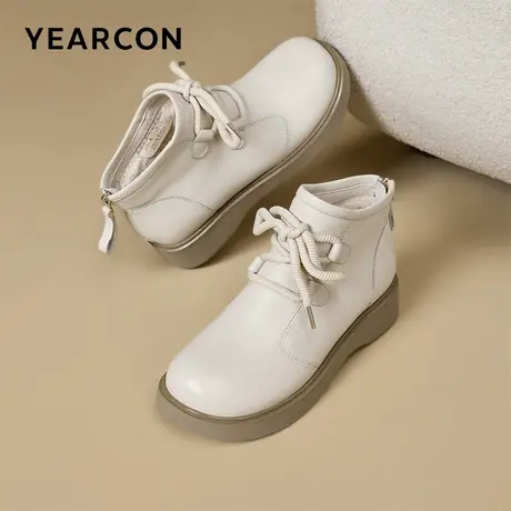 意尔康女鞋冬季踝靴真皮加绒保暖棉鞋女士短靴中老年妈妈皮靴母亲图片