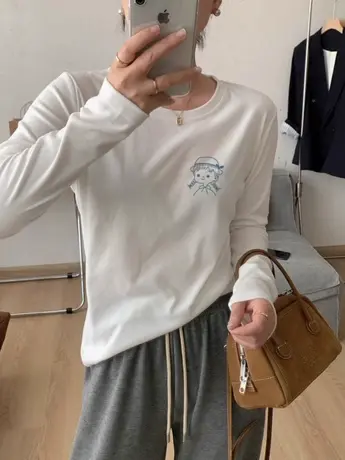 白色仿棉内搭打底衫女2023新款春秋装冬季韩版宽松长袖t恤上衣潮商品大图