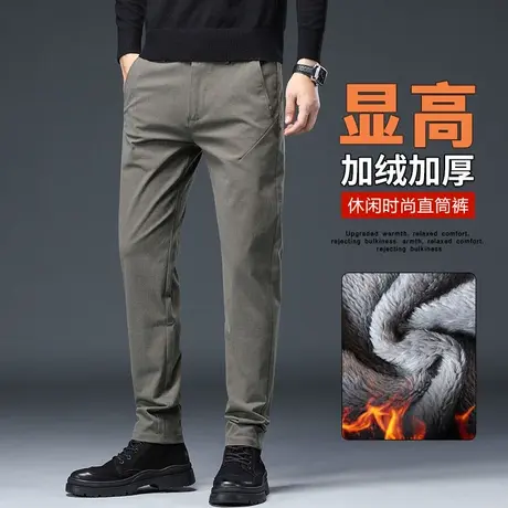 抗寒保暖冬季加绒加厚修身小直筒休闲裤子秋冬款男士弹力防风西裤商品大图