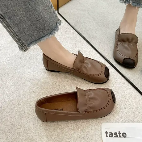 复古软皮豆豆鞋女夏一脚蹬2023秋季新款百搭懒人鞋平底孕妇单鞋潮商品大图
