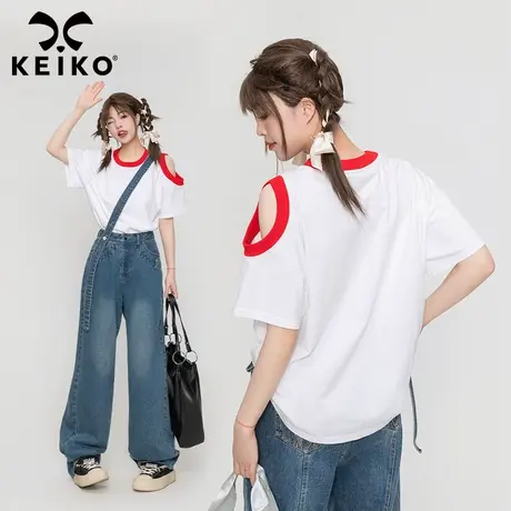 小心机露肩白色短袖t恤女2023夏季新设计感亲肤纯棉宽松显瘦上衣图片