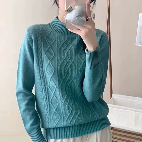 全羊毛厚款半高领麻花毛衣秋冬2023新款洋气爆款打底衫加厚针织衫图片