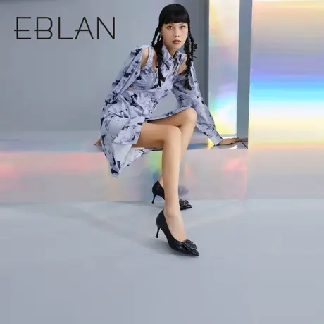 伊伴春季女鞋舒适柔软单鞋简约气质金属扣优雅高跟鞋通勤工作鞋女图片