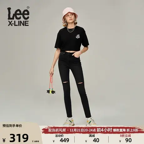 Lee23新品419紧身窄脚破洞女牛仔裤黑LWB1004197KD-018商品大图