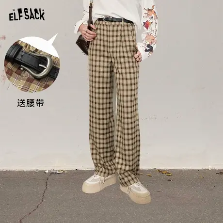 妖精的口袋【送腰带】棋盘格直筒休闲裤女2024春秋新款学院风长裤商品大图