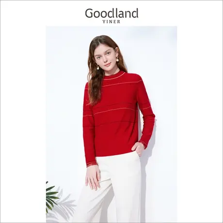 Goodland美地女装冬季法式浪漫摩登保暖羊毛针织衫套头商品大图