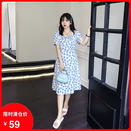 【清仓】夏季新款方领显瘦气质波点中长款遮肉减龄大码胖MM连衣裙图片