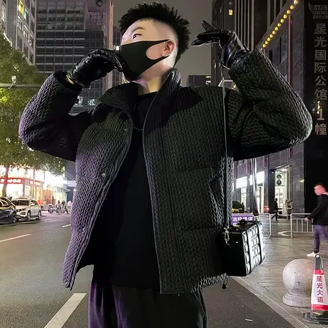 冬款立领棉服外套男个性韩版2023新款潮牌宽松加厚麦穗格冬装棉袄图片