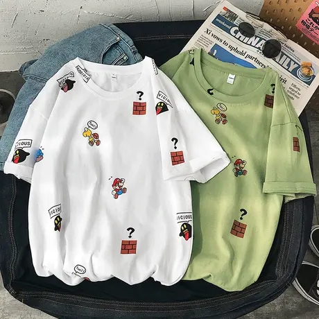 夏季纯棉短袖T恤男士韩版ins潮流宽松半袖打底衫潮牌情侣休闲上衣商品大图